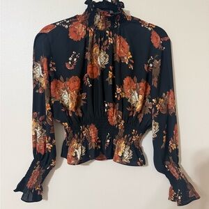 Shinestar Elegant Women’s Floral Top with Smocked Details, size M